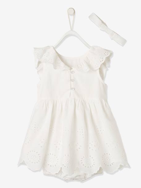 Occasion Wear Outfit for Babies: Dress, Bloomer Shorts & Hairband coral+White 
