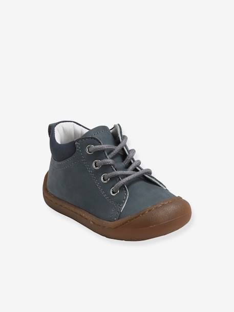 Soft Leather Ankle Boots for Baby Boys, Designed for Crawling Blue 