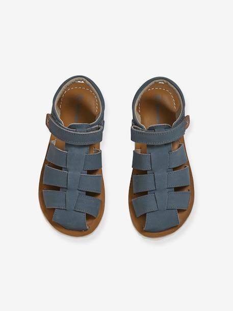 Leather Sandals with Touch Fastening Strap, for Baby Boys Blue+camel 