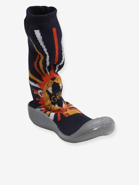 Non-Slip Slipper Socks for Boys Dark Blue/Print 