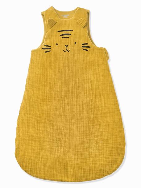 Sleeveless Baby Sleep Bag in Organic* Cotton Gauze, BABY TIGER Theme Yellow/Print 