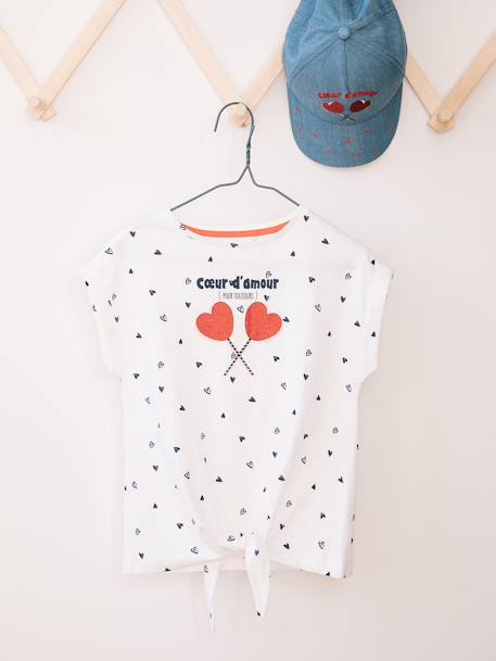 Hearts T-Shirt with Iridescent Detail for Girls White/Print 