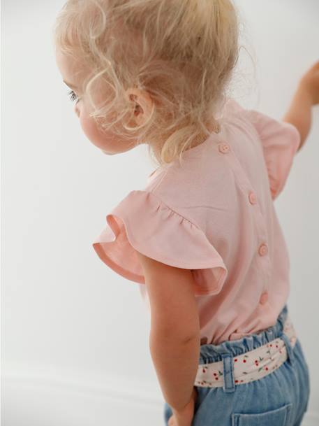 T-Shirt with Flowers in Relief, for Babies Light Pink+vanilla 