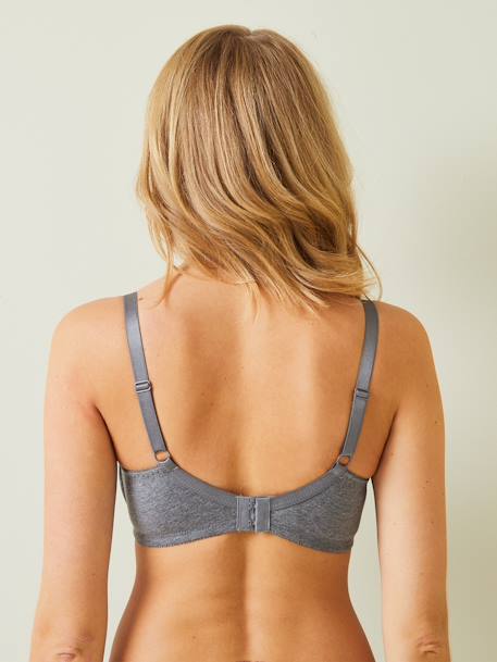 Pack of 2 Padded Bras in Stretch Cotton, Maternity & Nursing Special GREY DARK MIXED COLOR+WHITE LIGHT SOLID 