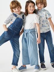 Wide, Cropped Paperbag-Type Trousers in Lightweight Denim, for Girls