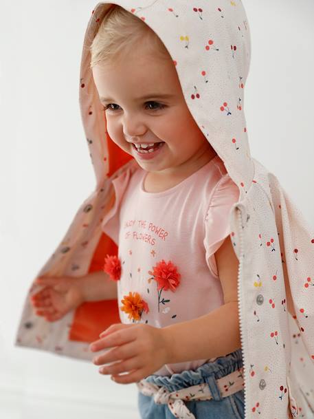 T-Shirt with Flowers in Relief, for Babies Light Pink+vanilla 
