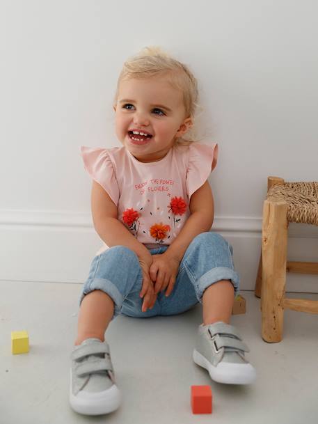 T-Shirt with Flowers in Relief, for Babies Light Pink+vanilla 