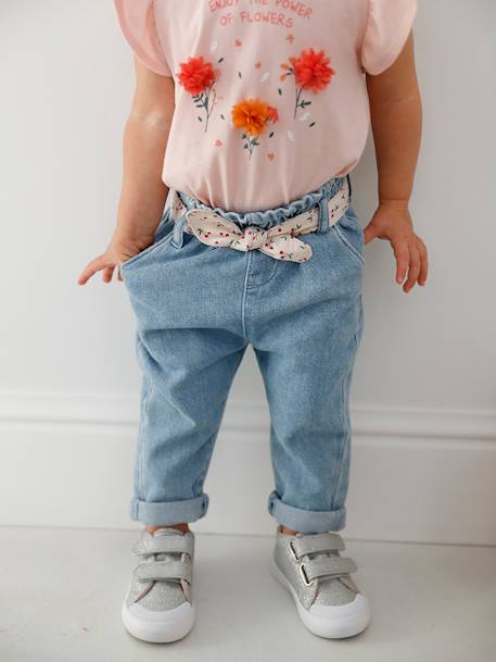 T-Shirt with Flowers in Relief, for Babies Light Pink+vanilla 