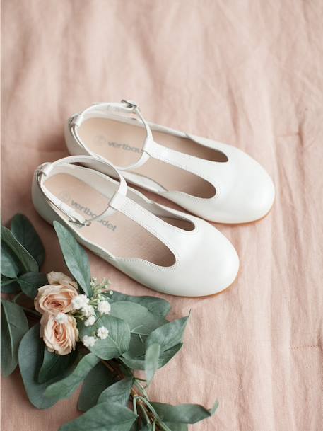 T-Strap Ballet Pumps for Girls Light Pink+White 