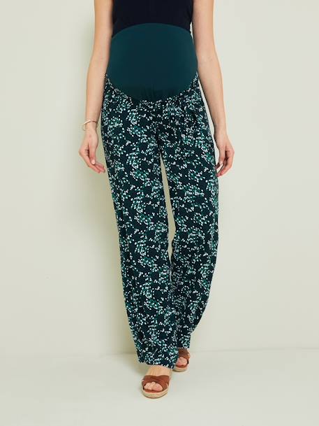 Floral Print Viscose Trousers for Maternity Dark Green/Print 