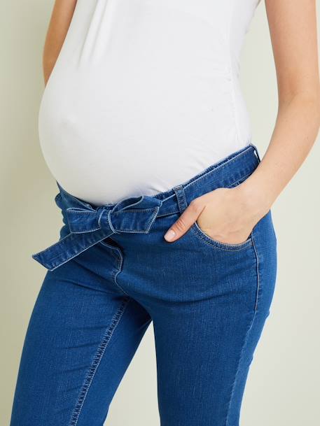Slim Leg Trousers in Denim-Effect Fleece, for Maternity Light Denim Blue 