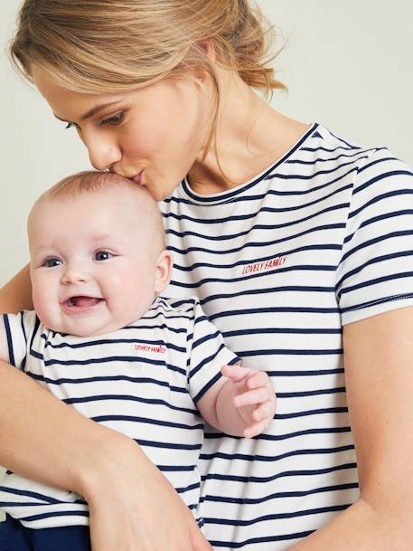 Gift Set, T-Shirt for Mum + T-Shirt for Baby White Stripes 
