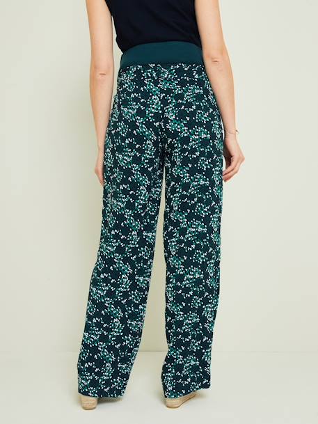 Floral Print Viscose Trousers for Maternity Dark Green/Print 
