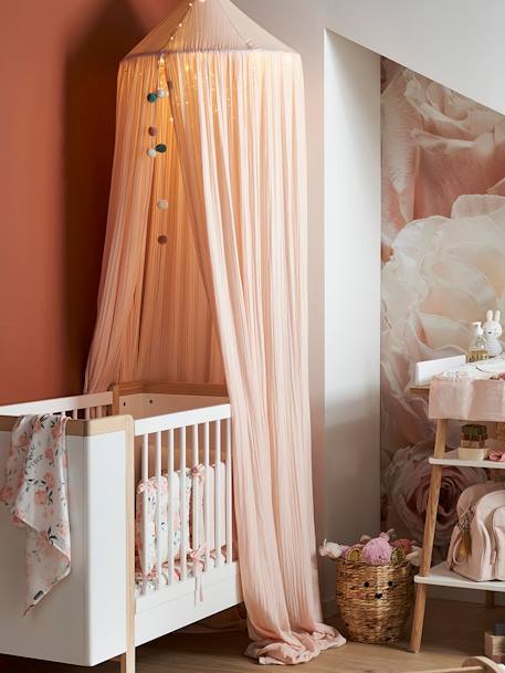 Bed Canopy in Cotton Gauze, EAU DE ROSE Theme Light Pink+sand beige 
