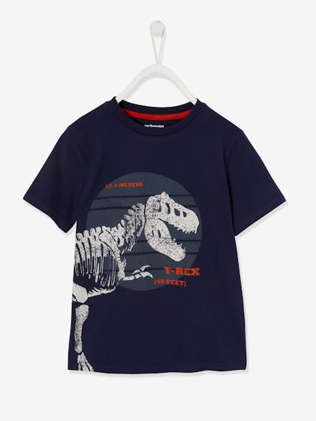 T-Shirt with Large Dinosaur, for Boys Dark Blue+mint green 