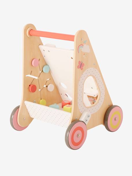 Wooden Walker with Brakes - Wood FSC® Certified Light Pink+WHITE MEDIUM SOLID WITH DESIGN+wood 