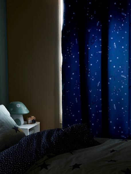 Blackout Curtain with Glow-in-the-Dark Details, Planets Blue/Print 