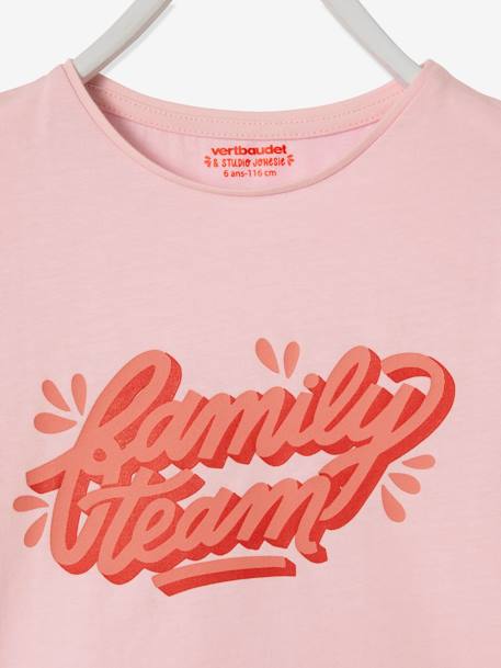 Family Team T-Shirt for Girls, Vertbaudet & Studio Jonesie Capsule Collection in Organic Cotton Light Pink 