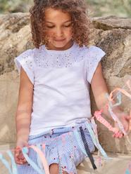 Girls-Tops-T-Shirt for Girls, with Broderie Anglaise and Ruffled Sleeves