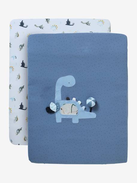 Set of 2 Covers for the Bottom of the Playpen, Jungle Colours Theme Light Blue+White/Print 