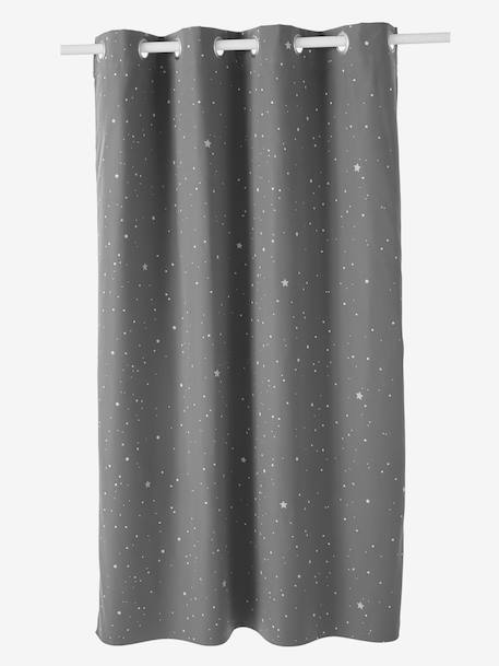 Blackout Curtain with Glow-in-the-Dark Details, Stars Grey/Print 
