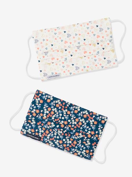 Pack of 2 Reusable Face Masks with Prints for Girls Blue/Print+Pink Checks 