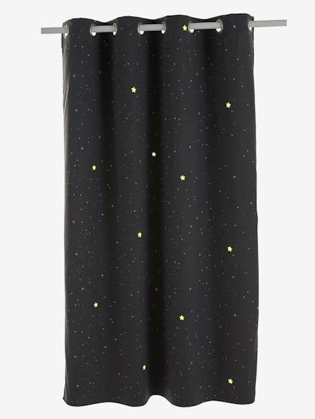 Blackout Curtain with Glow-in-the-Dark Details, Stars Grey/Print 