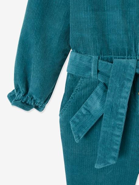 Corduroy Jumpsuit with Ruffles, for Girls Dark Green 
