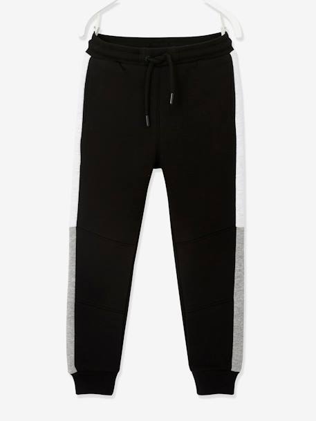 Fleece Joggers with Two-Tone Side Stripes for Boys Black+GREY DARK SOLID WITH DESIGN 