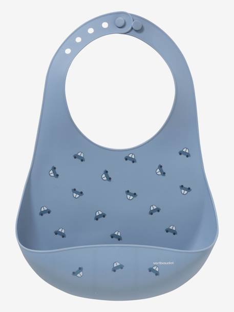 Bib with Spill Pocket in Silicone Dark Blue/Print+Dark Pink+WHITE LIGHT ALL OVER PRINTED 