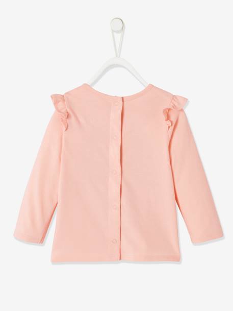 Long Sleeve Top with Ruffles, for Babies Light Pink+WHITE MEDIUM SOLID WITH DESIGN 