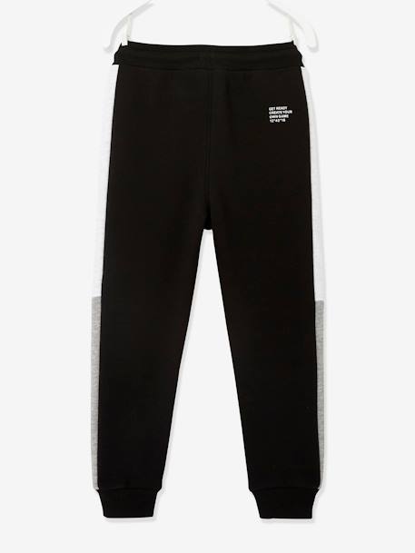 Fleece Joggers with Two-Tone Side Stripes for Boys Black+fir green+GREY DARK SOLID WITH DESIGN 