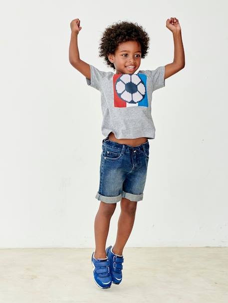 Football T-Shirt with Ball in Relief, for Boys Grey 