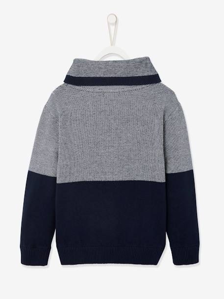 Jumper with Iridescent Neck, in Fancy Colourblock Knit, for Boys Dark Blue 