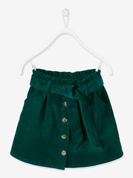 'Paperbag' Style Skirt in Corduroy for Girls Dark Green+peach+PINK LIGHT SOLID+RED DARK SOLID 
