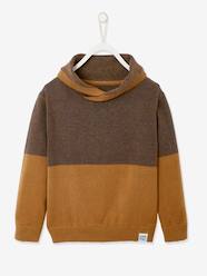Boys-Jumper with Iridescent Neck, in Fancy Colourblock Knit, for Boys