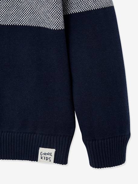 Jumper with Iridescent Neck, in Fancy Colourblock Knit, for Boys Dark Blue 