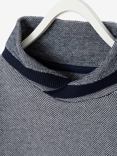 Jumper with Iridescent Neck, in Fancy Colourblock Knit, for Boys Dark Blue 