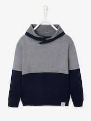 -Jumper with Iridescent Neck, in Fancy Colourblock Knit, for Boys
