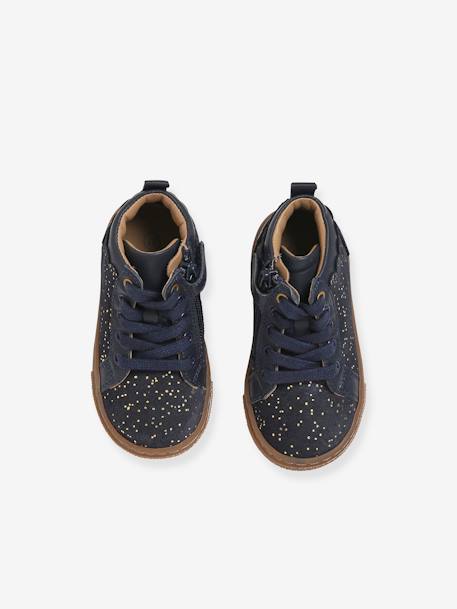 Leather High-Top Trainers with Laces, for Baby Girls Dark Blue 