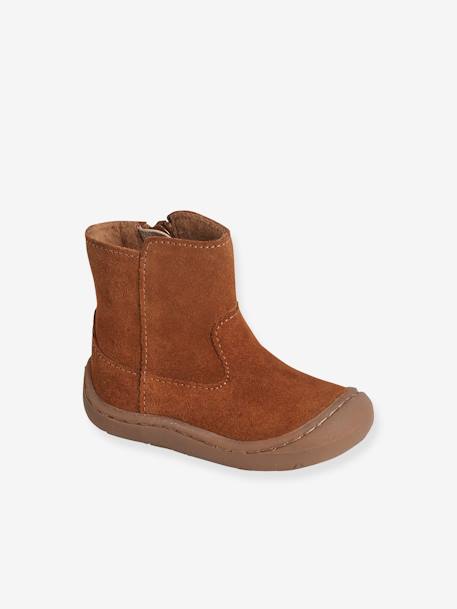Boots in Soft Leather, Designed for Crawling, for Baby Girls Brown 
