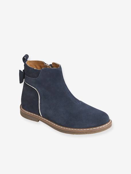 Leather Boots for Girls camel+Dark Blue+printed black 