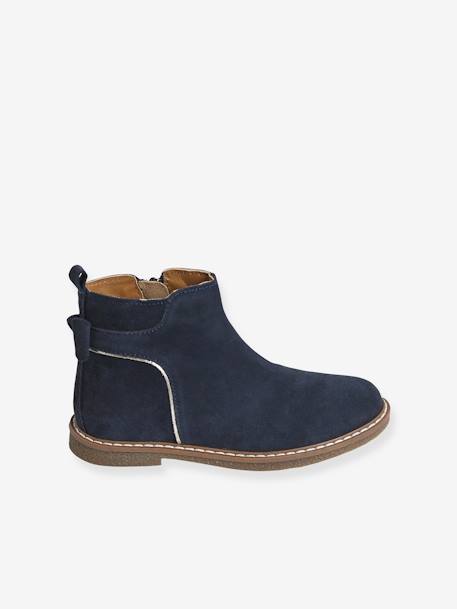 Leather Boots for Girls camel+Dark Blue+printed black 