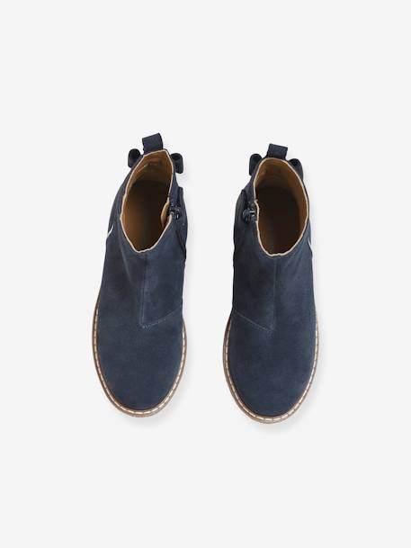 Leather Boots for Girls camel+Dark Blue+printed black 