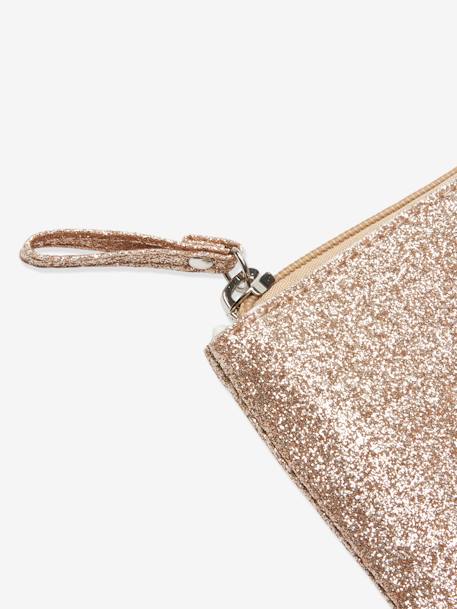 Pencil Case with Glitter & 'School is Cool' Heart, for Girls Gold 