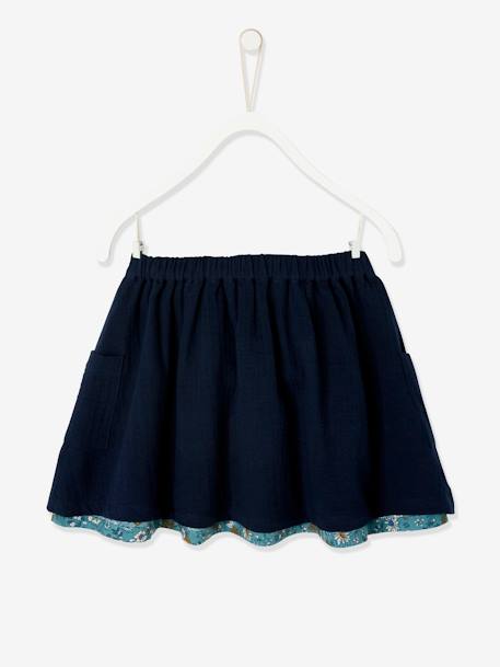 Reversible Skirt, Plain or with Floral Print, for Girls Blue+BLUE BRIGHT SOLID+Camel+ORANGE MEDIUM SOLID 
