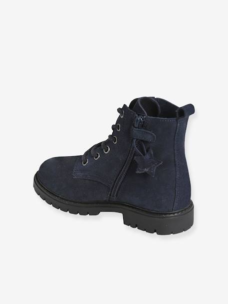 Leather Boots with Laces, Zip & Elastic, for Girls Dark Blue 