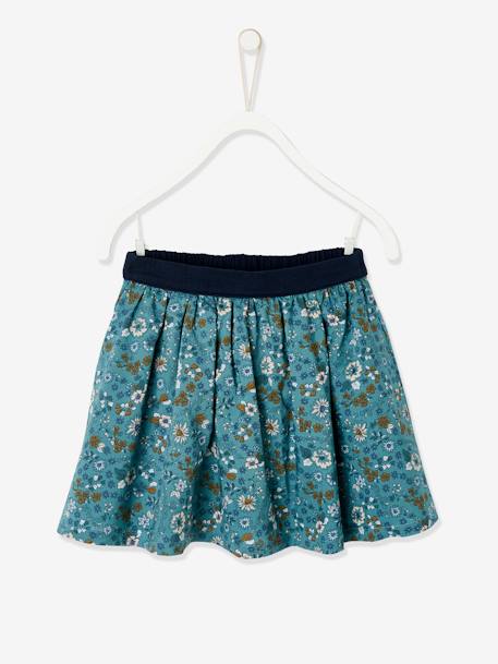 Reversible Skirt, Plain or with Floral Print, for Girls Blue+BLUE BRIGHT SOLID+Camel+ORANGE MEDIUM SOLID 