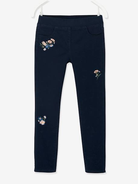 Treggings with Embroidered Flowers for Girls Dark Blue 