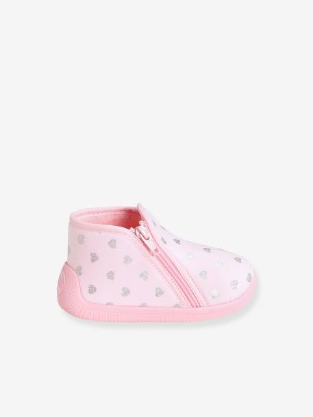 Pram Shoes with Zip, Made in France, for Baby Girls Light Pink/Print 